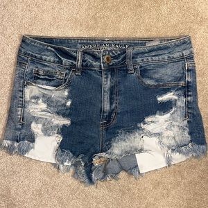 American Eagle hi-rise shortie distressed denim shorts